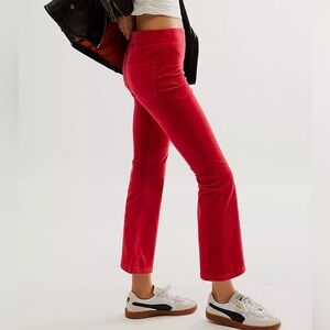 Free People In My Feelings Velvet Crop Slim Pants - Size 6 Red - NWT $78